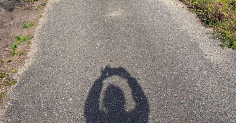 路地でスマホを向けている写真